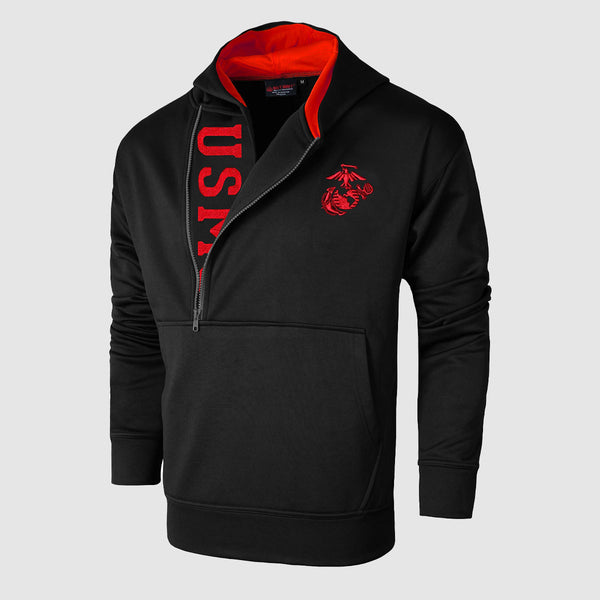 Black Hoodie with Red Embroidery - USMC ARMY Trinda / Polyester Fleece Hoodies