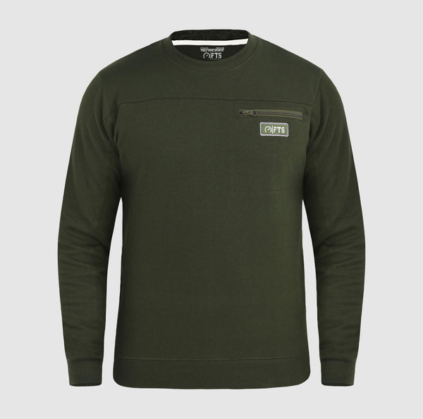 Army Ggreen Sweatshirts Round Neck Jumpers Chest Pocket