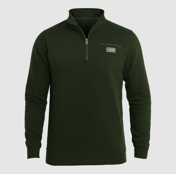 Army Green Fleece Sweatshirts | Zipper Collar Jumpers Chest Pocket