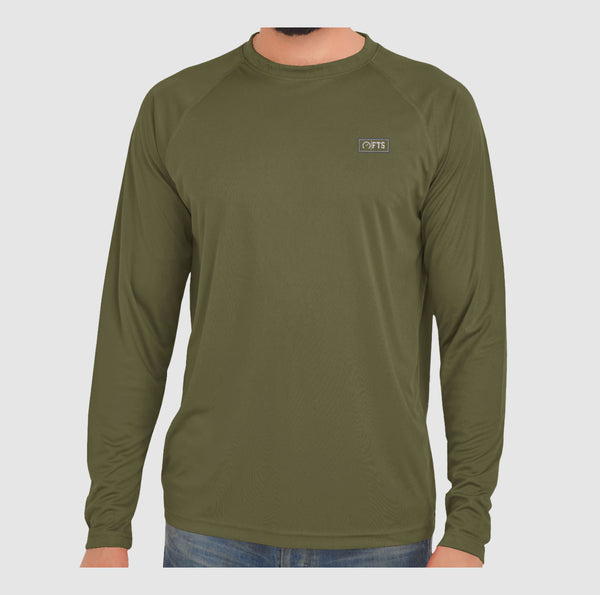 Army Green Full Sleeves Performance T-Shirts | Breathable 100% Polyester Round Neck Shirt
