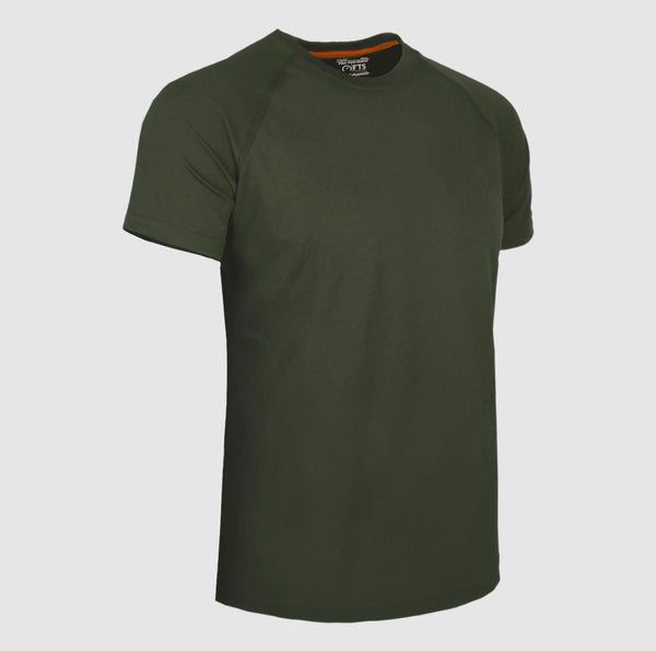 Green t-shirt on a light gray background