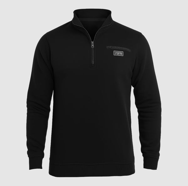 Black Fleece Sweatshirts | Zipper Collar Jumpers Chest Pocket