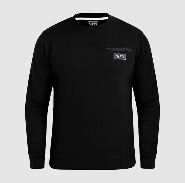 Black Sweatshirts Round Neck Jumpers Chest Pocket