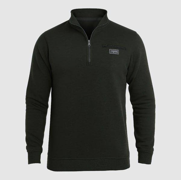 Charcoal Fleece Sweatshirts | Zipper Collar Jumpers Chest Pocket