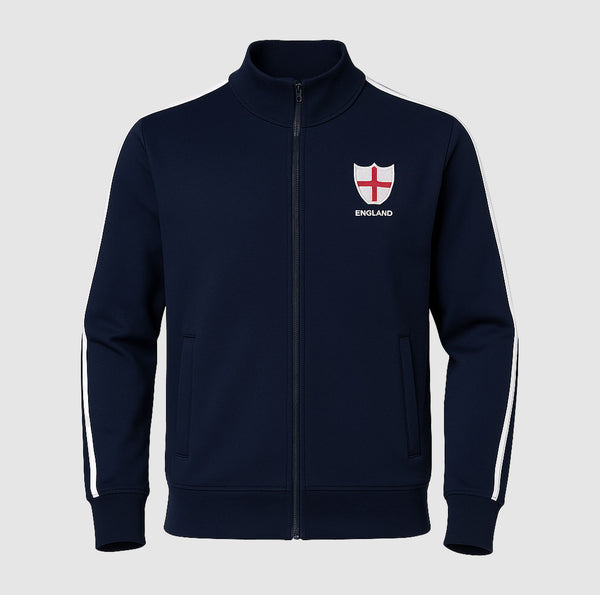 Navy Fleece Jacket with white Stripe - England Full Zip Oversized Jackets