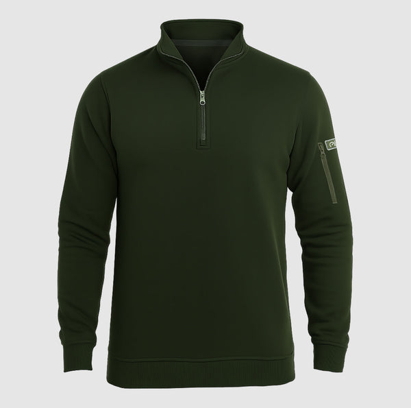 Fleece Sweatshirts Army Green Arm Pocket Zipper Collar Jumpers