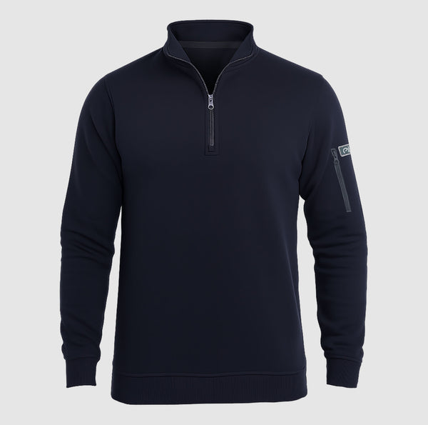 Fleece Sweatshirts Navy Blue Arm Pocket Zipper Collar Jumpers