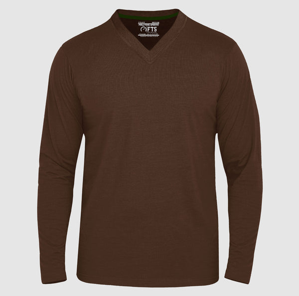 Full Sleeves T-Shirts | Brown V Neck Full Sleeves Shirt - Full Time Sports Pakistan