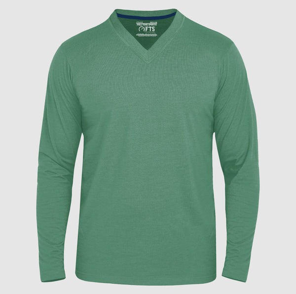 Full Sleeves T-Shirts | Green Melange V Neck Full Sleeves Shirt