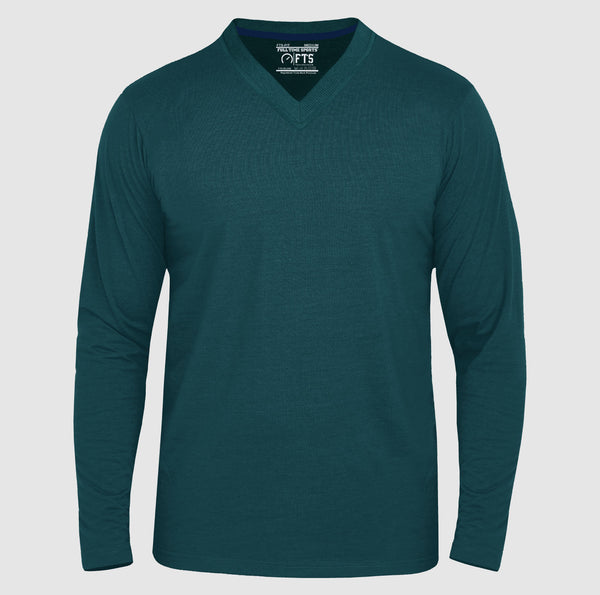 Full Sleeves T-Shirts | Green V Neck Full Sleeves Shirt