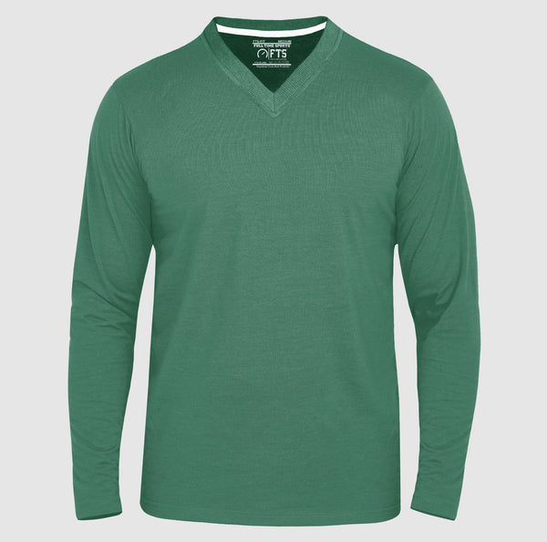 Full Sleeves T-Shirts | Hunter Green V Neck Full Sleeves Shirt - Full Time Sports Pakistan