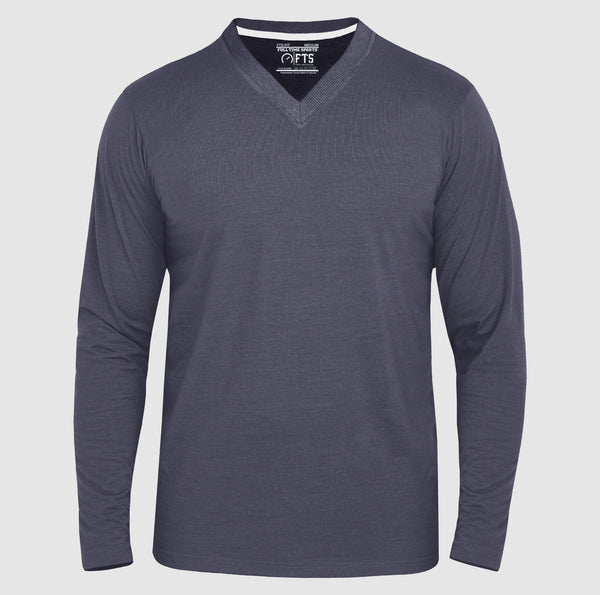 Full Sleeves T-Shirts | Navy Melange V Neck Full Sleeves Shirt