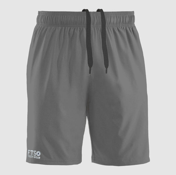 Grey Melange Short Polyester Shorts for Running Or Gym With Zip Pockets
