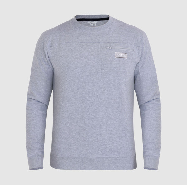 Grey Sweatshirts Round Neck Jumpers Chest Pocket