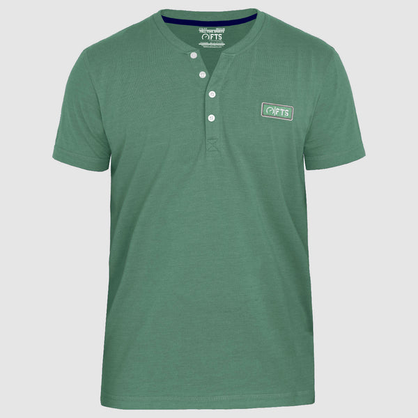 HENLEY T-Shirts | Green Melange Short Sleeves Henley Shirt