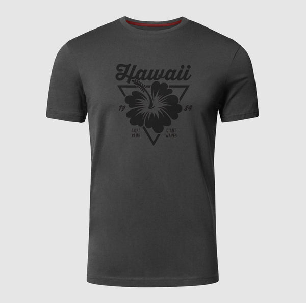 Premium Printed T-shirt | Hawaii Flower Charcoal 100% Cotton Print T Shirt Short Sleeves