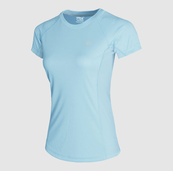 Ladies Short Sleeve Shirts in Pale Blue Color - Women's Short-Sleeved T-Shirt Made of 100% Polyester