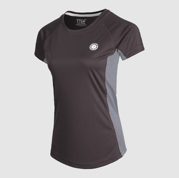 Ladies T-Shirts in Dark Grey With Side Pannel - Women's Short-Sleeved T-Shirt Made of 100% Polyester