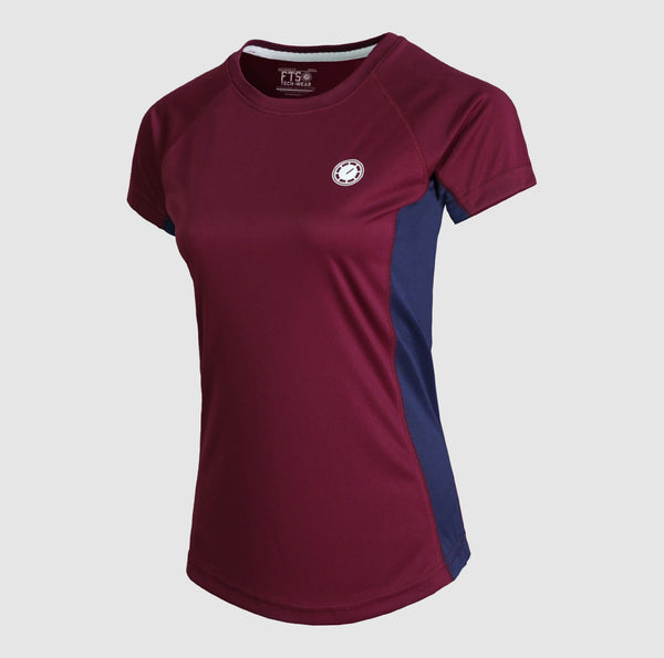 Ladies T-Shirts in Maroon With Side Pannel - Women's Short-Sleeved T-Shirt Made of 100% Polyester