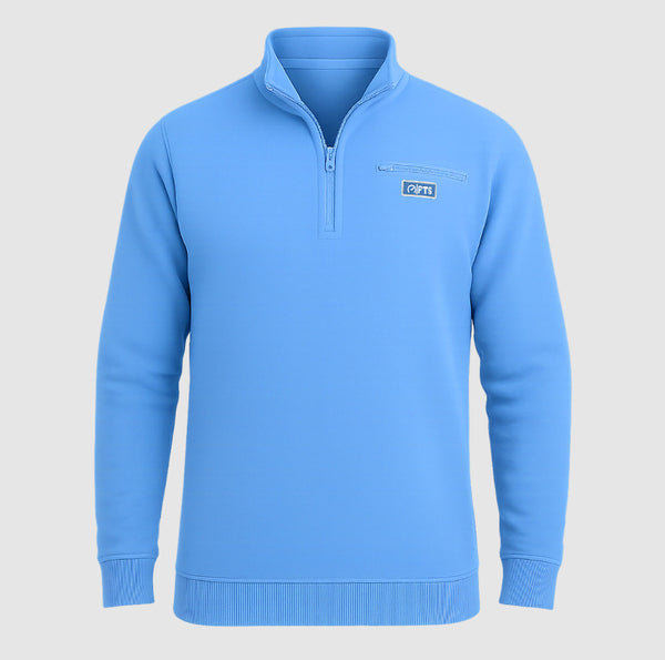 Lite Blue Fleece Sweatshirts | Zipper Collar Jumpers Chest Pocket