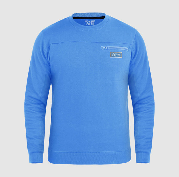 Lite Blue Sweatshirts Round Neck Jumpers Chest Pocket