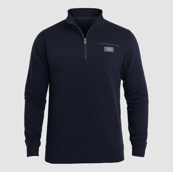 Navy Blue Fleece Sweatshirts | Zipper Collar Jumpers Chest Pocket