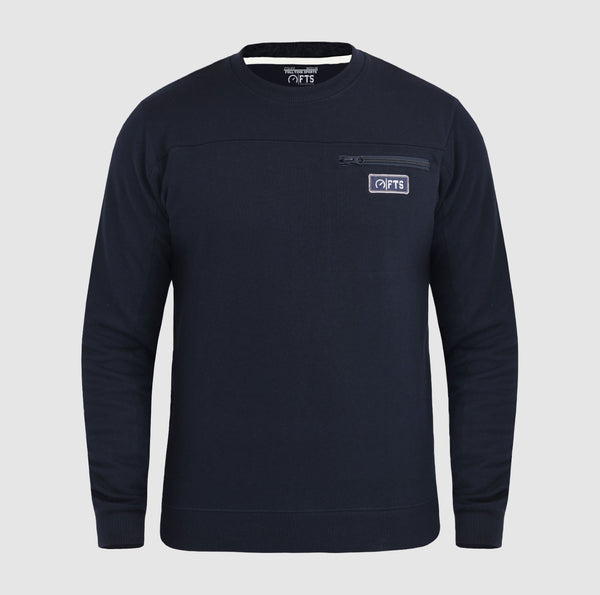 Navy Blue Sweatshirts Round Neck Jumpers Chest Pocket