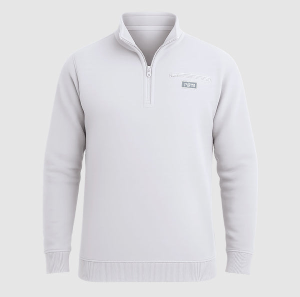 Off White Fleece Sweatshirts | Zipper Collar Jumpers Chest Pocket