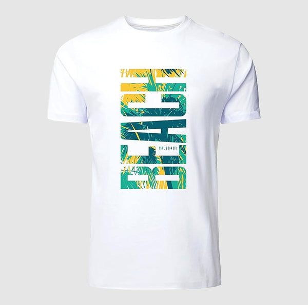 Ultra Soft Premium  Printed T-Shirt | Beach Print – White | 100% Combed Cotton