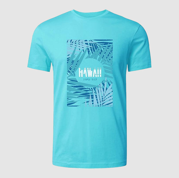 Ultra Soft Premium  Printed T-Shirt | Hawaii Print – Turquoise | 100% Combed Cotton
