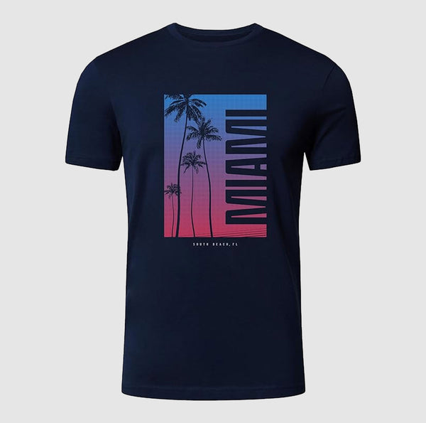 Ultra Soft Premium  Printed T-Shirt | Miami – Navy | 100% Combed Cotton