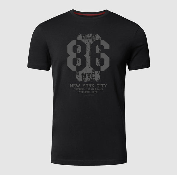Premium Printed T-shirt | 86 NewYork Black 100% Cotton Print T Shirt Short Sleeves - Full Time Sports Pakistan