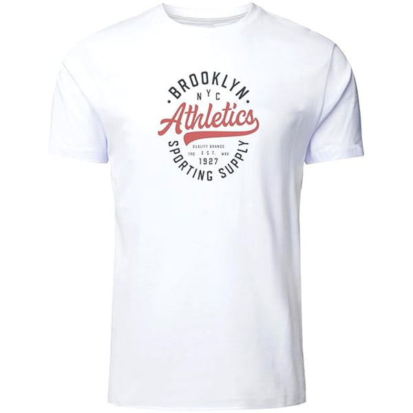 Premium Printed T-shirt | Brooklyn Athletic White 100% Cotton Print T Shirt Short Sleeves