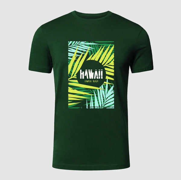 Premium Printed T-shirt | Hawaii Green 100% Cotton Print T Shirt Short Sleeves - Full Time Sports Pakistan
