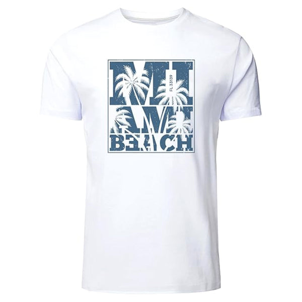Premium Printed T-shirt | Miami Beach 100% Cotton Print T Shirt Short Sleeves