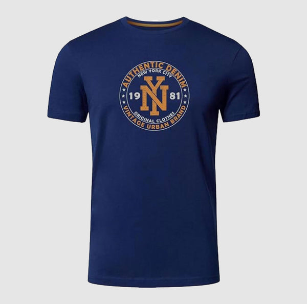 Premium Printed T-shirt | NY 1981 Dark Blue 100% Cotton Print T Shirt Short Sleeves