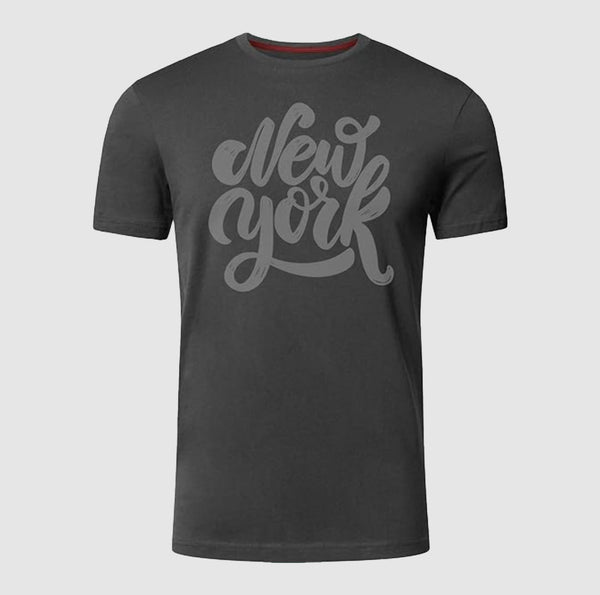 Premium Printed T-shirt | New York Charcoal 100% Cotton Print T Shirt Short Sleeves