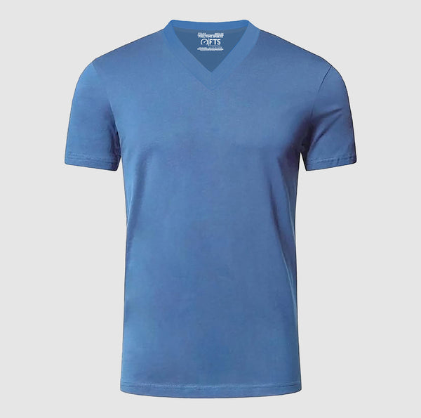 Premium Quality V Neck Mid Blue T Shirt | V-Neck Short Sleeve T-Shirts
