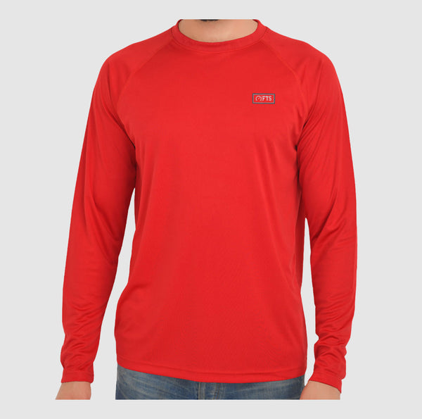 Red Full Sleeves Performance T-Shirts | Breathable 100% Polyester Round Neck Shirt