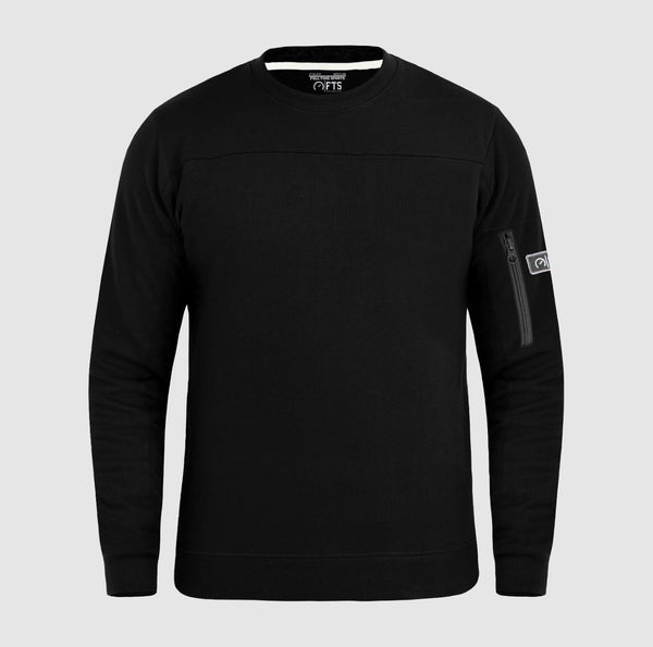 Round Neck Sweatshirts Black Arm Pocket Zipper Collar Jumpers