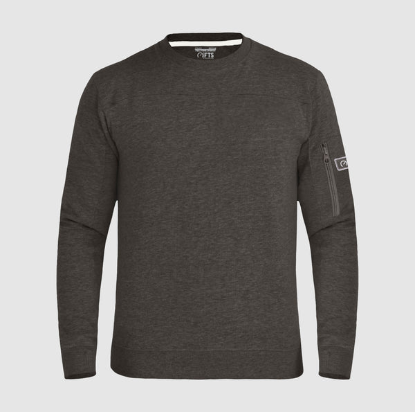 Round Neck Sweatshirts Charcoal Arm Pocket Zipper Collar Jumpers