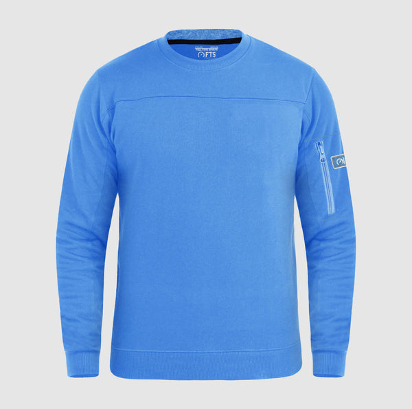 Round Neck Sweatshirts Lite Blue Arm Pocket Zipper Collar Jumpers