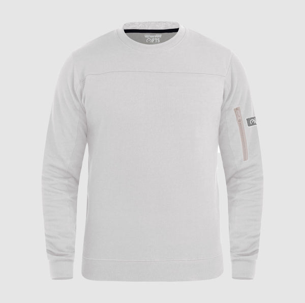 Round Neck Sweatshirts Off White Arm Pocket Zipper Collar Jumpers