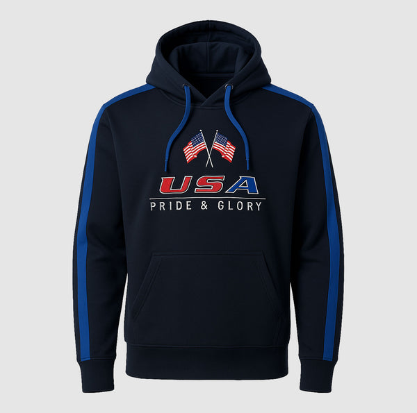 Black Hoodie with Blue Stripe - USA pride and Glory Fleece Hoodies